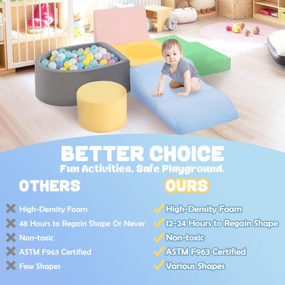 CAMELUS Toddler Climbing Toys Indoor, Baby Foam Climbing Blocks with Ball Pit for 1-3 Years Old, 6-Piece Soft Play Set Climbing Blocks, Climb Crawl Activity Play, Birthday (Balls not Included)
