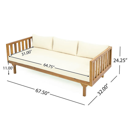 Merax Outdoor 4-Piece Acacia Wood Conversation Set - Patio 3-Seat Loveseat Sofa w/Coushion, 2 Armchair and Round Coffee Table for Backyard, Lawn, Balcony, Teak + Beige