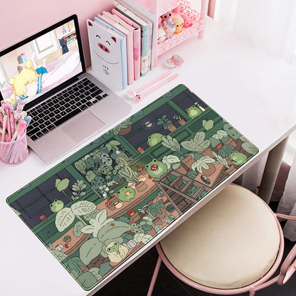 Cute Frog Mouse Pad Desk Pad Kawaii Green Desk Decor Mat, Large Gaming Mouse Pad for Desk Computer Keyboard Laptop, Home Office Accessories for Girl (31.5x15.7 in)-with Stitched Eges Pad