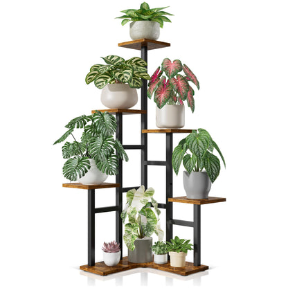 NQW 5 Tier Corner Plant Stand Indoor Wood, Metal Plant Shelf Outdoor, Tall Plant Stands Plant Tables Indoor Plant Rack Tiered Plant Stand Garden Accessories for Balcony Patio -BlackSquare