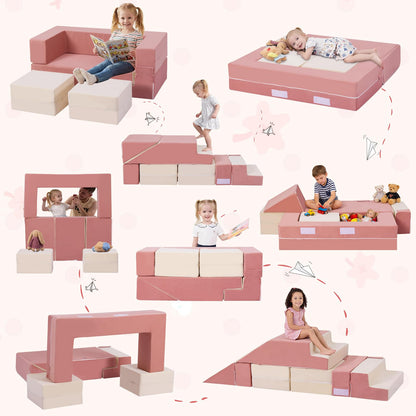 GudoInsole Kids Play Couch Foam Climbing Blocks for Toddlers Sofa Convertible Climbing Toy for Creative Child Girls and Boys Climber Playroom Furniture (Pink)