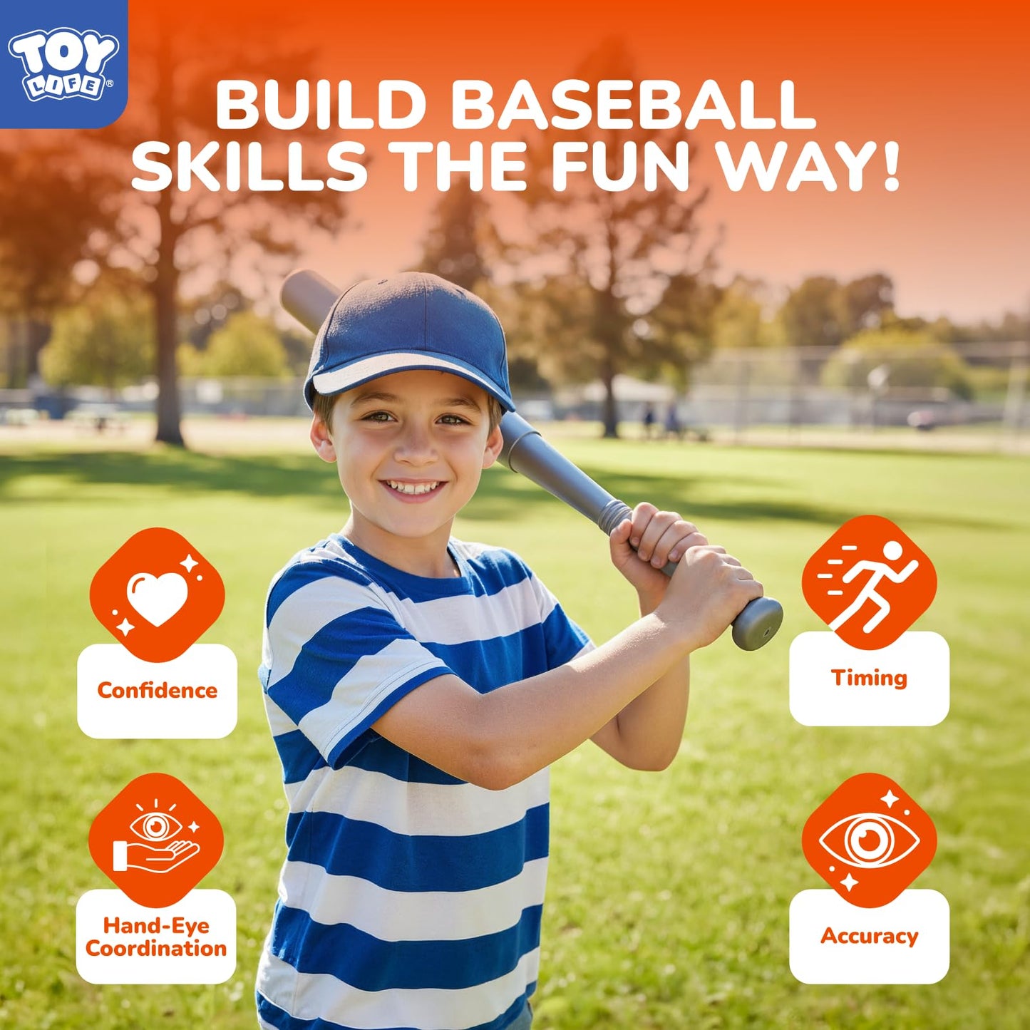 TOY Life Baseball Pitching Machine for Kids Training Tball Set– Toddler Pitching Machine Auto Launcher with 7 Balls, Bat & Sticky Gloves | Pop and Pitch Baseball Toy for Boys & Girls Ages 5-12
