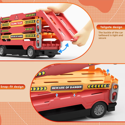 HONGTUO Toy Truck for Kids Truck Race Track with 6 Cars, 2-Player Racing Mode, Lights & Sounds, Ideal Christmas or Birthday Present for Toddlers Age 3 4 5 6+Years Old Boys Girls