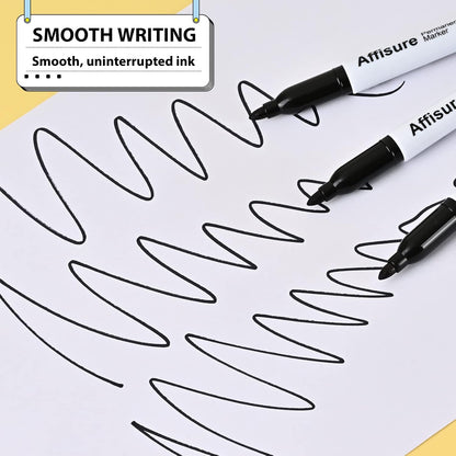 Affisure Permanent markers, 100 packs permanent markers bulk, quick dryingin one second, waterproof, smooth, noteasy to erase, durable, can be markedon glass, tiles and cloth, office supplies