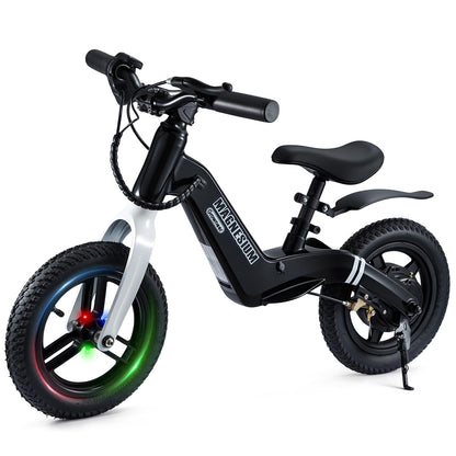 GROWNEER Electric Balance Bike for Kids 3-5 Year Old Boys Girls, 12 Inch Pneumatic Tires, 3 Speed Settings (3.1/6.2/9.3 mph), Light-up Front Tire & Adjustable Seat, 9.3 Mile Range, Black