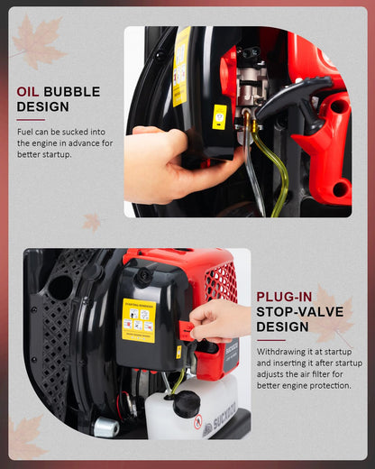 EIDOWA 63CC Gas Backpack Leaf Blower – 665 CFM, 205 MPH, Commercial-Grade Gas Blower for Landscaping, Snow Removal, and Heavy-Duty Yard Work – Lightweight, Quiet for Residential Areas (Red)