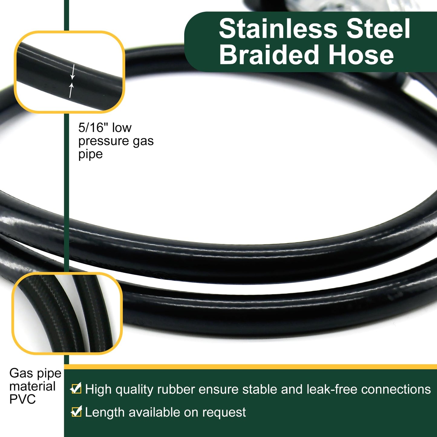 Rixordd 4 Feet Propane Regulator Hose with Gauge - QCC1 Connection for LP Gas Grill, Heater, and Fire Pit Table - 3/8" Female Flare Nut
