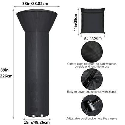 Hualedi Patio Heater Covers with Zipper and Storage Bag,Waterproof,Dustproof,Wind-Resistant,Sunlight-Resistant,Snow-Resistant,Black,89'' Height x 33" Dome x 19" Base
