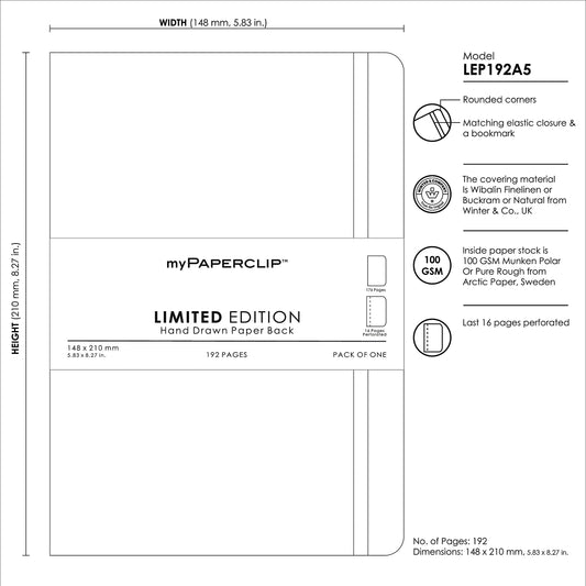 myPAPERCLIP Limited Edition A5 Plain Notebook | 192 Pages, 100 GSM, Soft Cover, A5 (5.83 × 8.27 in) | Flat Lay | Bookmark & Elastic Closure | Aubergine