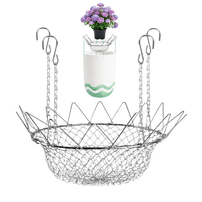 Adjustable Planter Insert For Pots, Heavy Duty Rustproof Plant Riser With Hanging Chains, Rustproof Stainless Steel Plant Pot With Chains For Indoor & Outdoor Flower Pots, Home Garden, Patio