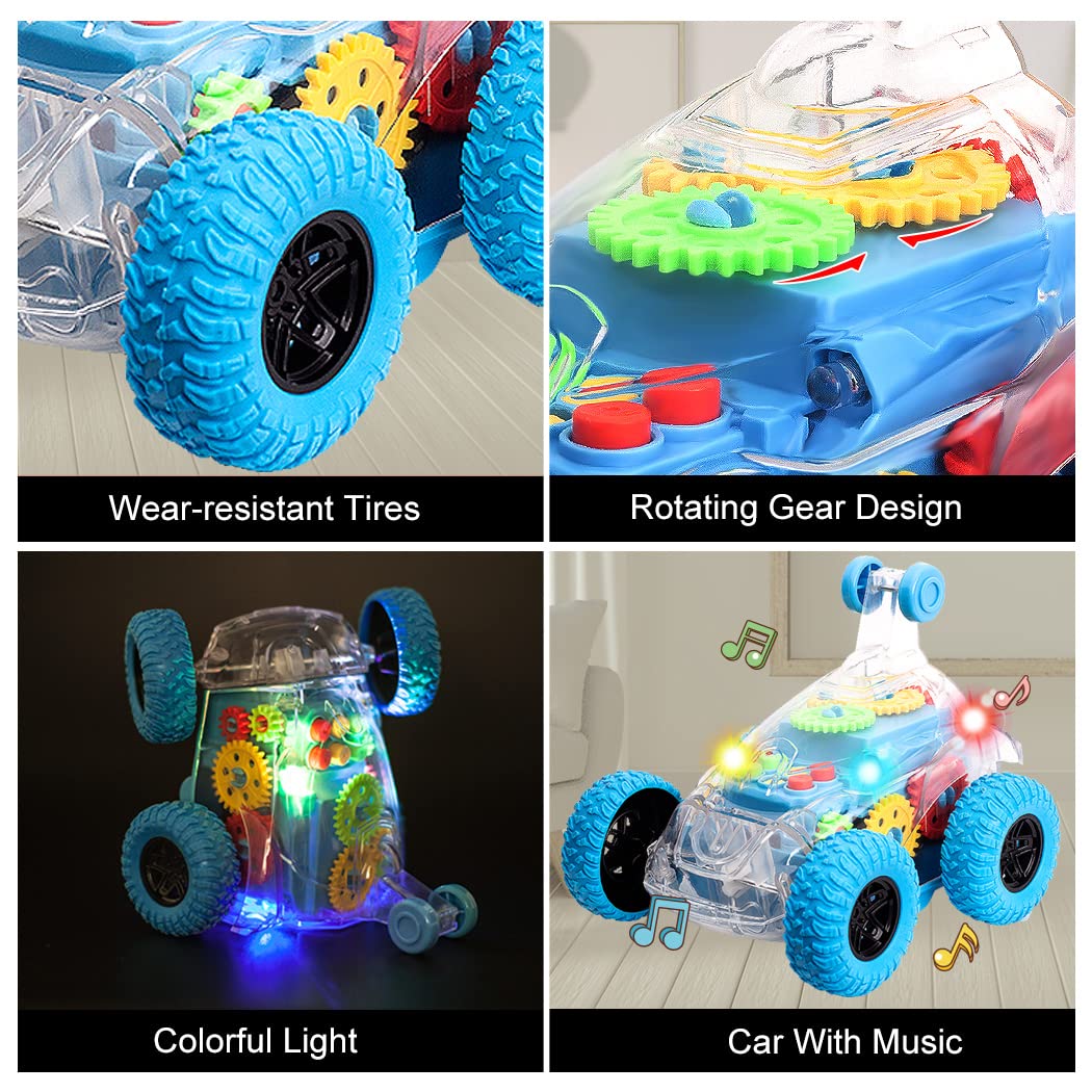 TAKIHON Sensory Toys for Kids with Autism,Light Up Toys Car,Bump and Go Toy Car with Colorful Moving Gears,Music,LED Effect,360°Rolling Twister,Monster Truck Toy,Toddler Car