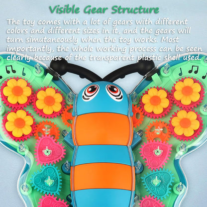 Miracland Transparent Gear Butterfly Toy, Light-up Bump & Go Car Toy Toddler Musical Toy 3D Gears Butterfly Crawling Toy for Kids with Lights and Music