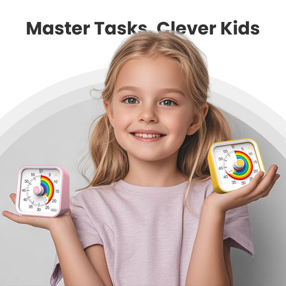 InfPokid Visual Timer for Kids with Pause Function, Cute Silent Timer with Rainbow for Classroom, Teaching, Task, Kitchen, 60 Minute Countdown Time Management for ADHD (Rainbow Yellow)