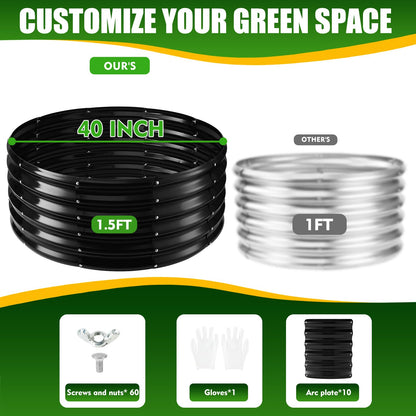 TBMLC 17" Tall Elevated Round Metal Rised Garden Bed- 3.3'x3.3' in Size and 0.8MM Thick Durable Planter Box for Vegetables Flowers Succulent at Patio/Garden Outdoor (Black, 3.3FT Diameter)