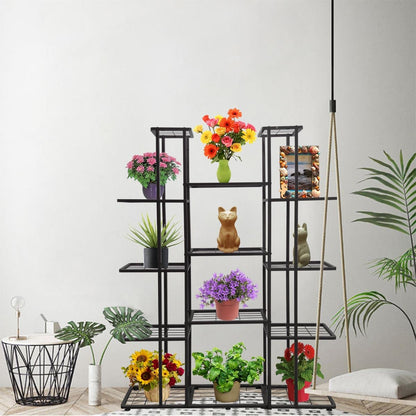 MTB Garden 5 Tier 14 Potted Metal Large Plant Stand for Indoor Outdoor Flower Pot Display Planter Shelf, Charcoal Grey