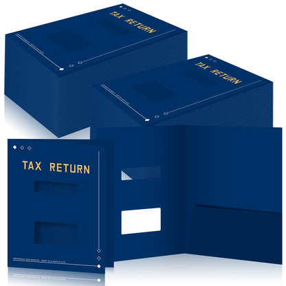 Mooliwe 100 Pcs Blue Tax Return Folders Bulk 9 x 11.25 Inches Income Tax Organizer with Side Staples Double Windows Paper File Pocket Document Folders for Accountants Business Office Supply
