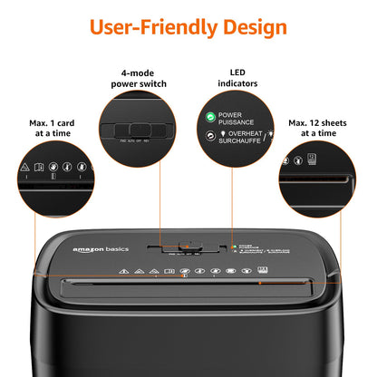 Amazon Basics 12-Sheet Cross-Cut Paper and Credit Card Shredder with Overheat Protection, Black (New Model)