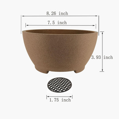 TINYVISTA 8.26" Brown Ceramic Bonsai Pot with Drainage Holes - Large Unglazed Clay Planter for Ficus Trees, Succulents & Indoor Plants, 4" Deep Round