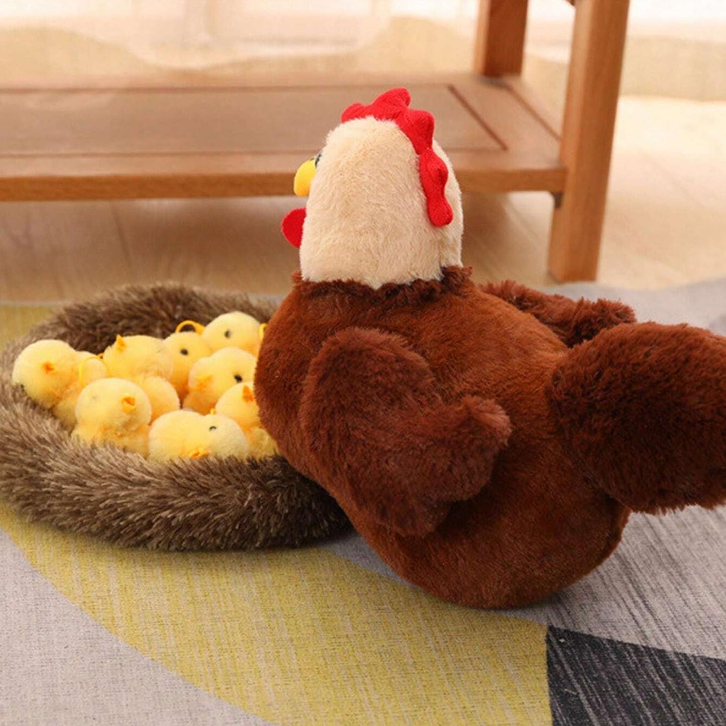 unsnurnoch 12PS Chicken Stuffed Animal 11.8", Mother Hen with 10 Baby Chicks and Nest, Interactive Farm Animal Plush Toy for Kids and Collectors, Creative Easter Birthday