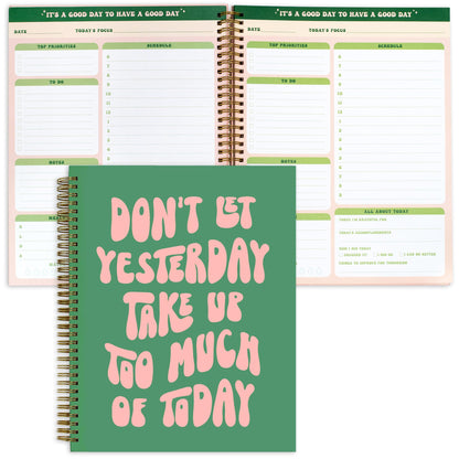 Undated Daily Planner Notebook 7.75x10, Cute Planner Notebook, Pink Green To Do List Notebook, Large Hardcover Spiral Schedule Notebook Planner, Inspirational Quote Planner Students Girls Teens