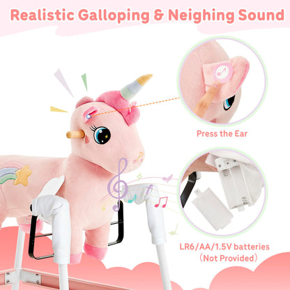 FUNLIO Unicorn Spring Rocking Horse for Kids 3-6, Rainbow Fairy Ride on Horse with Covered Spring & Sturdy Frame, Neighing & Galloping Sound for Pretend Play, Horse Toys Gift, CPC & CE Certified-Pink