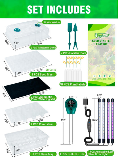 Hugbow Self-Watering Seed Starter Tray with Grow Light, 80-Cell Plant Starter Trays Seed Starter Kit, Seed Starter Tray for Seed Starting, Plant Germination & Seedling Growing, 2 Pack