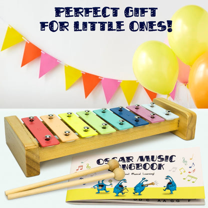 MINIARTIS Musical Instruments Set - Montessori Wooden Toys for Toddlers 1-3 | Modern Boho Baby Xylophone with Songbook | Neutral Colors Percussion Instruments | Kids Preschool Educational