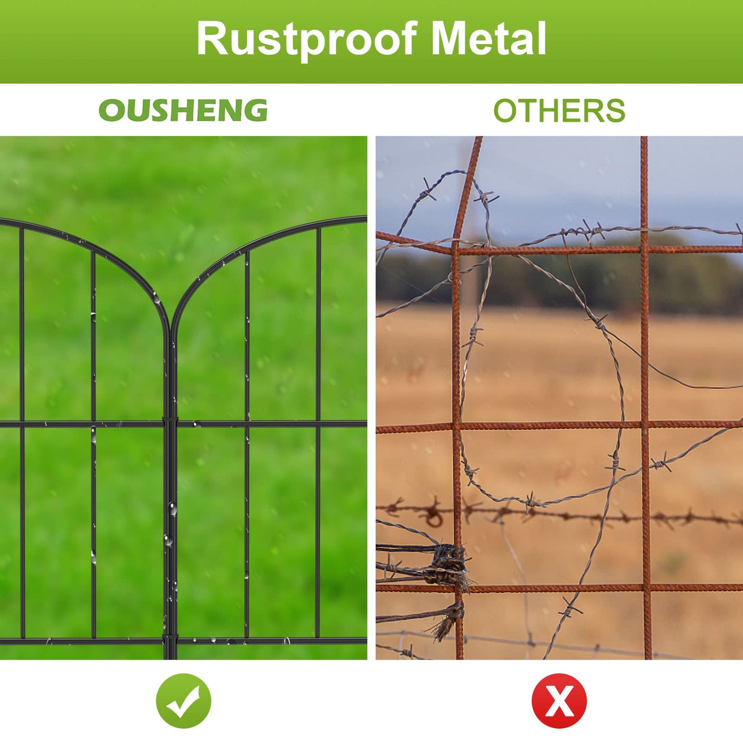 OUSHENG Small Decorative Garden Fence, 10ft (L) x 16.5in (H) Fencing, Rustproof Metal Wire Panel Border Animal Barrier for Dog, Flower Plant Edging for Yard Backyard Outdoor, Arched