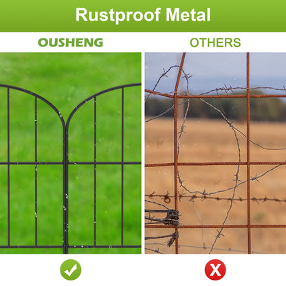 OUSHENG Small Decorative Garden Fence, 29ft (L) x 16.5in (H) Fencing, Rustproof Metal Wire Panel Border Animal Barrier for Dog, Flower Plant Edging for Yard Backyard Outdoor, Arched