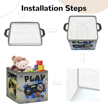 Clastyle Video Game Kid Storage Cube Organizer Set Black Gamepad Closet Clothes Cube Storage Bin Nursery Toddler Toy Box Chest Girl Boy Book Shelf Basket,Graffiti,11.8x11.8x11.8 in