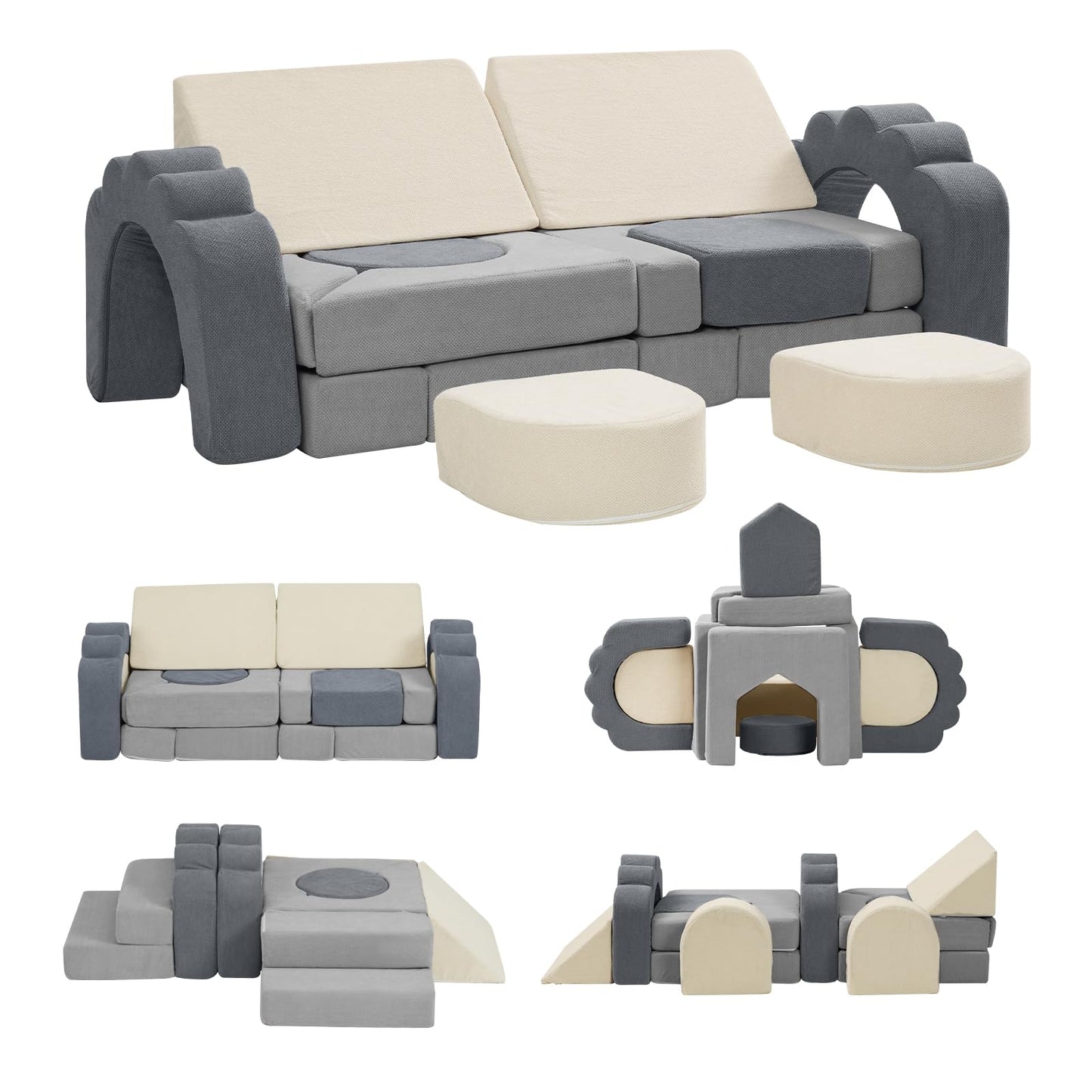 13 Pieces Foam Climbing Blocks for Toddlers 1-3|Kids Floral Soft Play Climbing for Indoor,Infant Modular Crawing Toys with Washable Cover for Playroom,Bedroom,Nursery and Preschool,Gray & Beige