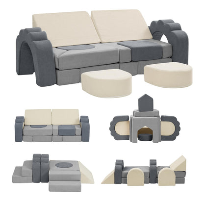 13 Pieces Foam Climbing Blocks for Toddlers 1-3|Kids Floral Soft Play Climbing for Indoor,Infant Modular Crawing Toys with Washable Cover for Playroom,Bedroom,Nursery and Preschool,Gray & Beige