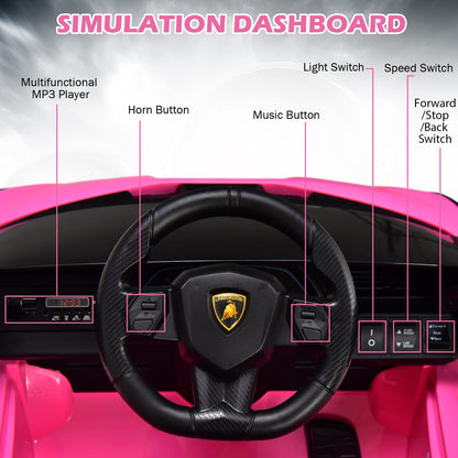 INFANS 12V Licensed Lamborghini Sian Kids Ride On Car with Parent Remote Control, Spring Suspension, MP3 Player, Electric Toy Roadster Carbon Fiber Textured for Toddler (Pink)
