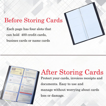 Business Card Holder Book, Holds Up to 400 Cards, Large Capacity Business Card Organizer with Clear Fixed Pages, Professional Card Holder Binder for Office, Desk & Travel