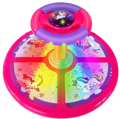 Unicorn Sit and Spin, GODELAIF Sit and Spin Toy 360° Spinning Stool Seat Sensory Toys Christmas Birthday Gift with Music & LED Lights for Kids Toddlers Girls Boys 2, 3, 4, 5, 6 Years Old