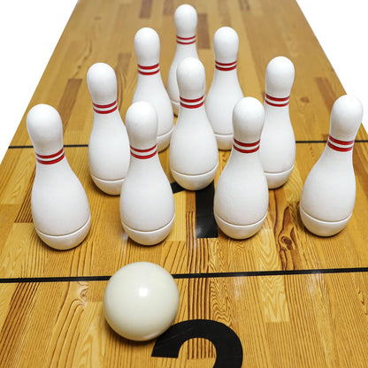 YDDS Shuffleboard Bowling Pin Set with 10 Pcs Premium Hardwood Bowling Pins Durabel Triangular Pinsetter Resin Bowling Ball and Carrying Bag, Fun for Shuffleboard Games