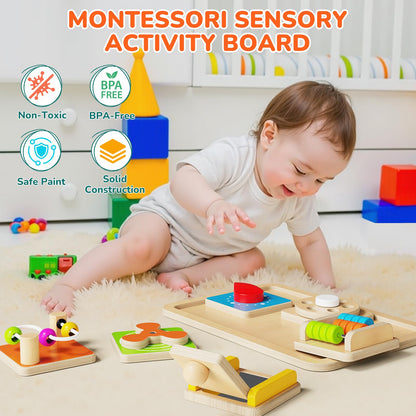 Paisure Montessori Busy Board for Toddlers 1-3, 6-in-1 Sensory Activity Cube, Fine Motor Skills Learning Toy with Bead Maze, Gears & Spinner, Quiet Travel Toy for 1 Year Old Boy and Girl Gifts