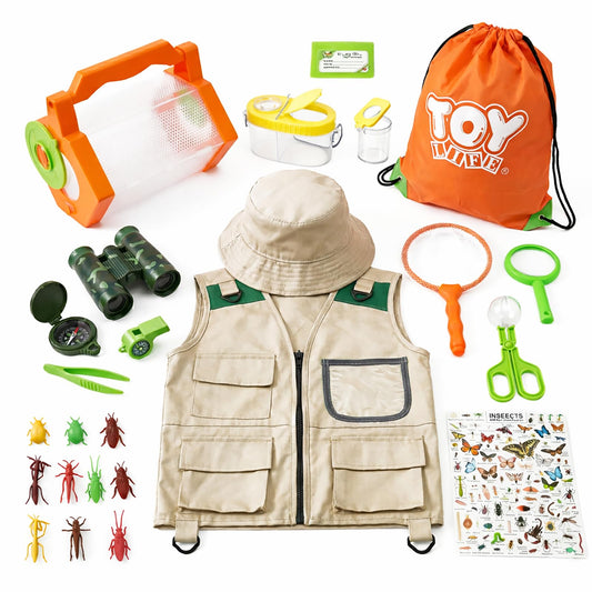 TOY Life Kids Explorer Bug Catcher Kit with Safari Costume, Binoculars Kids Outdoor Toys, Bug Toys, Butterfly Net, Camping Set Outdoor Activities Adventure Kit Nature Exploration Gifts Kid Ages 3-12