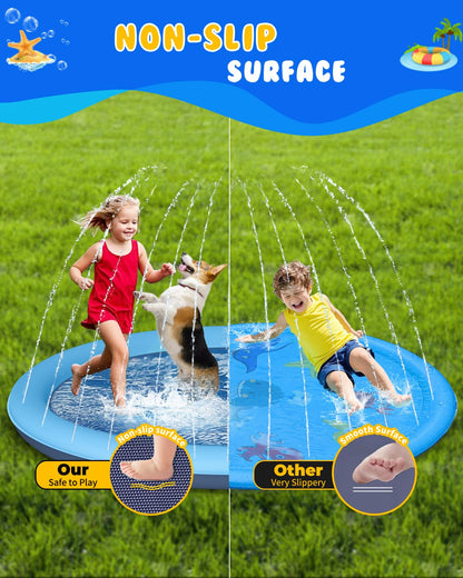 Dog Splash Pad, 67" Non-Slip Thickened Sprinkler Pool, Summer Outdoor Pet Water Play Mat, Splash Pad for Dogs & Kids