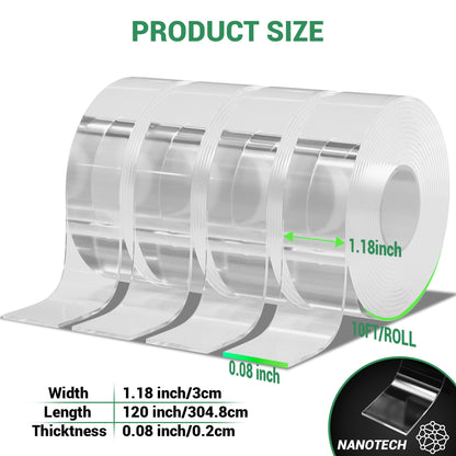 dosun Double Sided Tape Heavy Duty(4 Rolls, Total 40 FT), Sided Nano Tape, Strong Double Sided Tape for Walls, Used for Carpet, Poster, Picture Hanging, Outdoor Multifunctional Mounting Tape