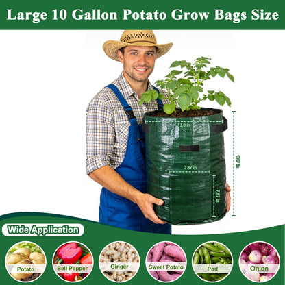 cyrico Potato Grow Bags, 10 Gallon 6 Pack Grow Bags for Potatoes with Flap Harvest Window and Handles, Sturdy PE Fabric Pots Potato Planter Garden Planting Bags for Onion Fruits Tomato Vegetables