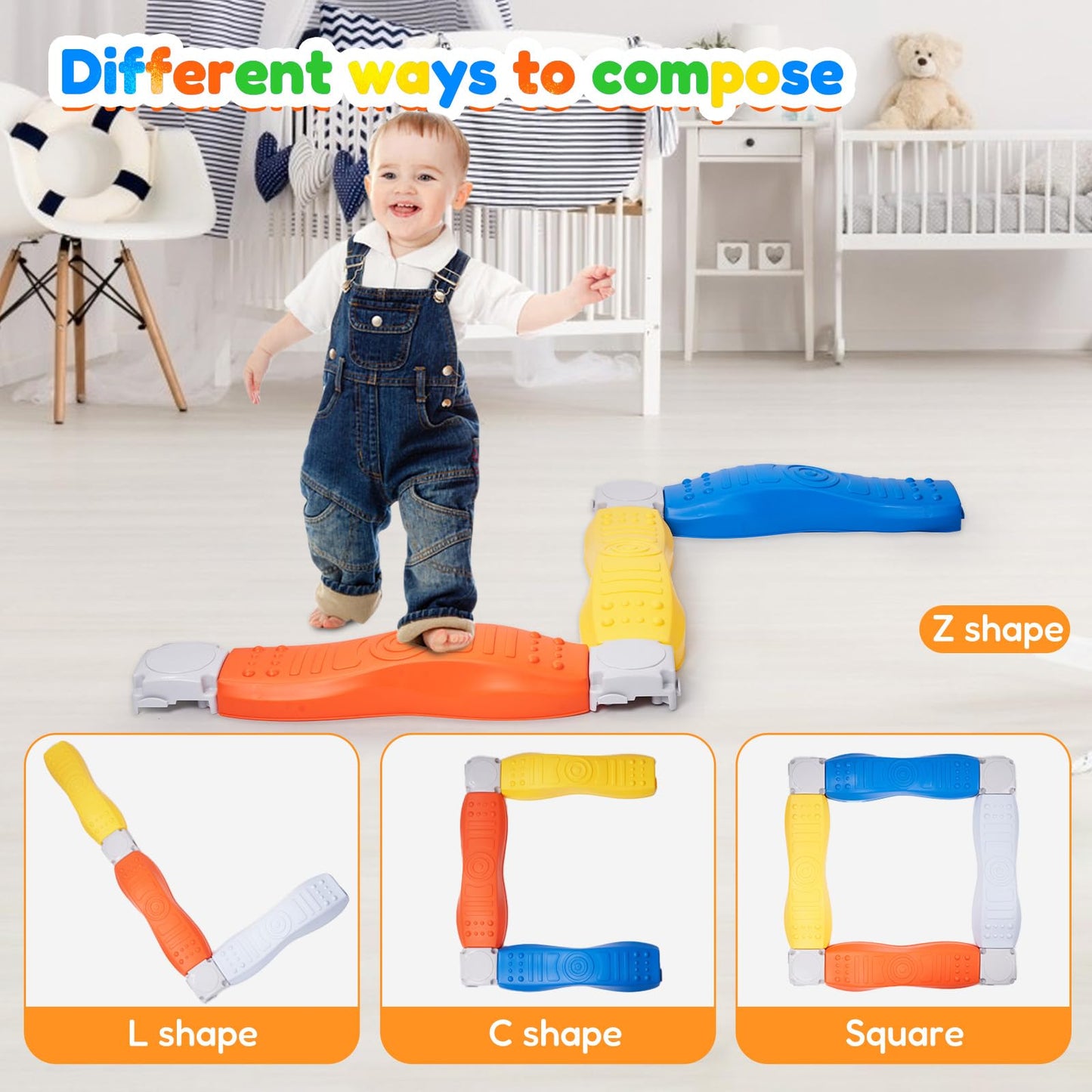 8Pcs Stepping Stones for Kids Balance Beam Toddler Non-Slip Plastic Balance Stepping Stones Sensory Toys for Toddlers, Indoor or Outdoor Play, for Age 3-5 Years, Orange Blue