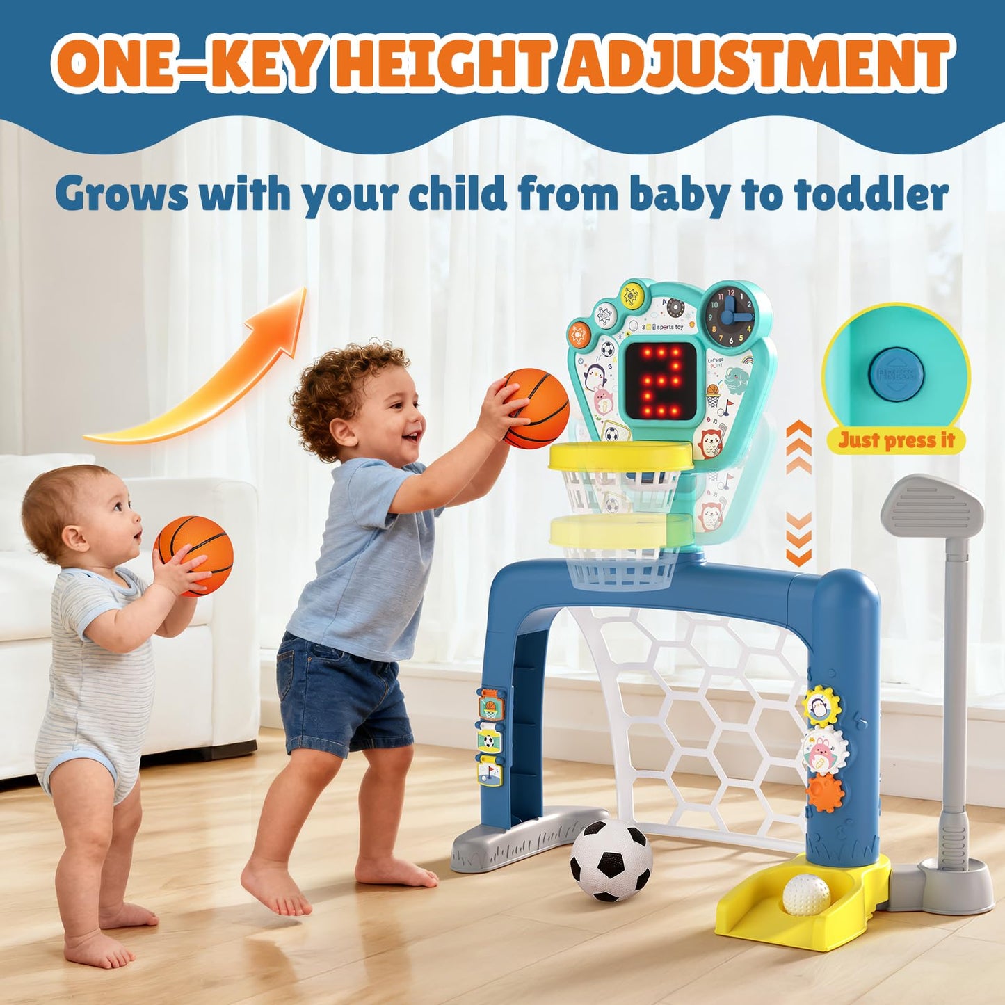 AIGIMU Toddler Sports Toys, 3-in-1 Toddler Basketball Hoop Soccer Golf Activity Center, Basketball Hoop for Kids 1-3,1 2 3 Year Old Boys Girls Toy, Montessori Toys for Toddlers & Baby