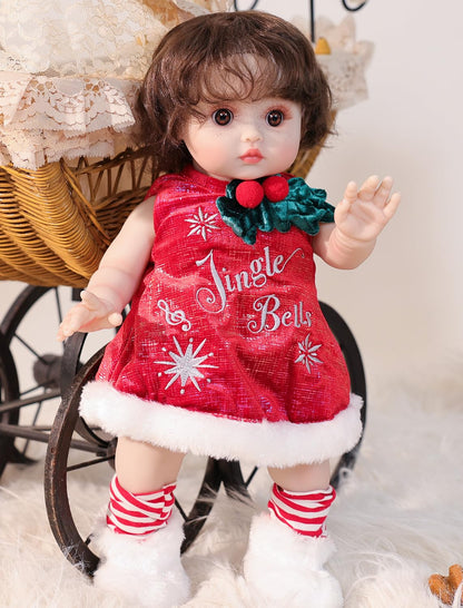 Cloveray Baby Dolls, 18 Inch Realistic Reborn Full Vinyl Baby Doll with Brown Curly Hair, Hand-Painted Freckles & Cozy Red Outfit for Girls Ages 3+, Pretend Play, Display & Collection