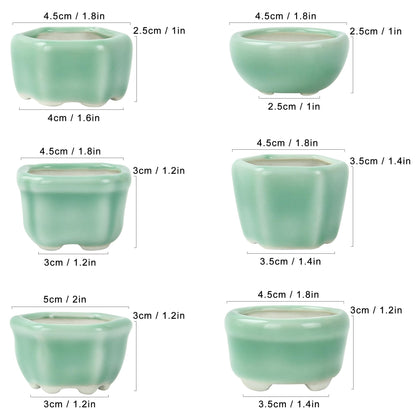 Bonsai Planter 1.8 inch (4.5cm) Mini Succulent Glazed Pots Set of 6 Green