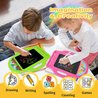 2 Pack 8.5 Inch LCD Writing Tablet for Kids 2-6, Dinosaur & Unicorn Doodle Board with Handle, Travel Car Toy for Twins Siblings, Educational Gift for Boys Girls