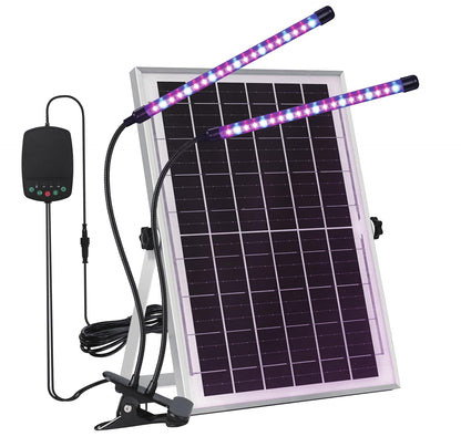 ladate Solar Grow Lights with Batteries, 2 Heads Clip Plant Growing Lamp with Red Blue Spectrum for Indoor Plants, 3/9/12H Timer, 3 Dimmable Level, Adjustable Gooseneck,3 Switch Modes, Auto On Off