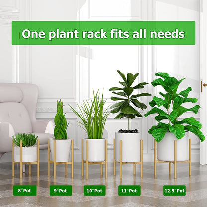 EKNITEY Adjustable Plant Pot Stand: Indoor Outdoor Modern Flower Holder Metal Plant Rack Organizer Planter Stand for Garden Patio Corner Bathroom Living Room Balcony Home Office (Gold)