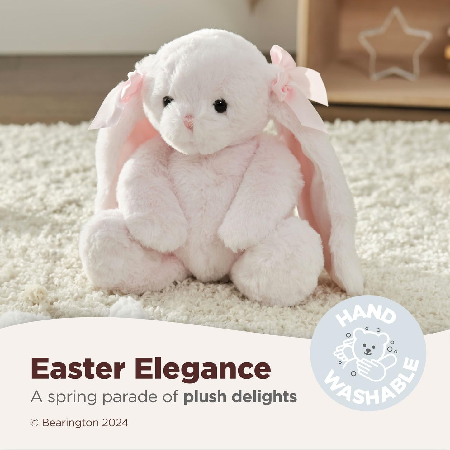 Bearington Light Pink Plush Easter Bunny Stuffed Animal - 14" Soft Cuddly Easter Rabbits with Fluffy Fur and Long Ears - Adorable Stuffed Bunnies Toy Gifts for Kids, Babies, and Holiday Celebrations
