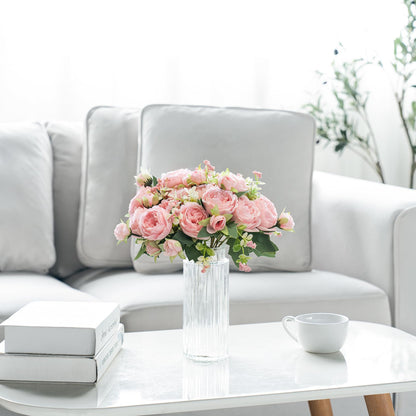 Mkono Peonies Artificial Flowers, Small Silk Flowers for Home Decor Indoor Fake Bouquet Faux Floral Arrangements Dining Table Centerpieces for Kitchen Bridal Wedding Party Decor Pink